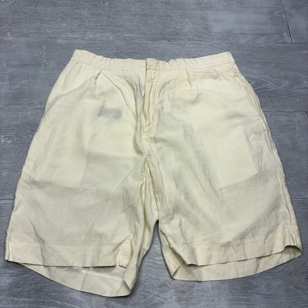 Polo Ralph Lauren Shorts Mens 34 Cream Linen Silk Blend Flat Front Summer Luxury
